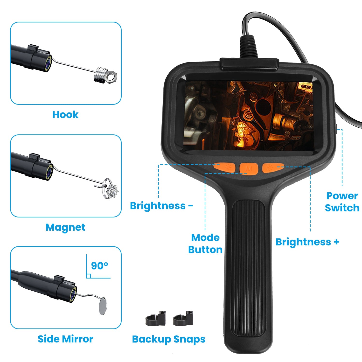 1Pc 4.3in Inspection Camera With Light Articulating Borescope Endoscope Camera With 16.4FT Wire 2 Modes 3 Adjustable Brightness IP67 Waterproof For Plumbing Automative Inside Wall TryTrendly