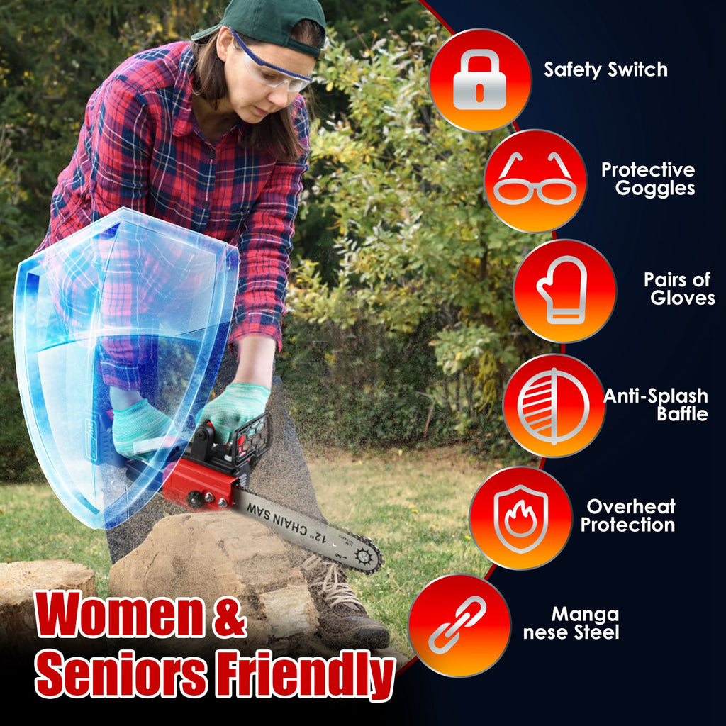 1Pc 12Inch Electric Cordless Chainsaw With 2Pcs 21V 3000mAh Battery And Charger Brushless Battery Operated Handheld Chainsaw With Auto Oiler Safety Switch For Tree Trimming Wood Cutting TryTrendly