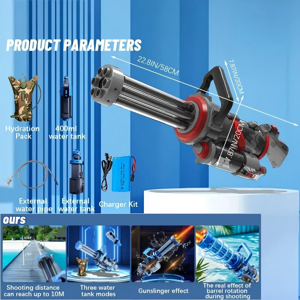 Single Tube Gatling Water Gun With Powerful Pumping And Cool Blue Appearance, Enjoying The Fun Of Summer Coolness TryTrendly