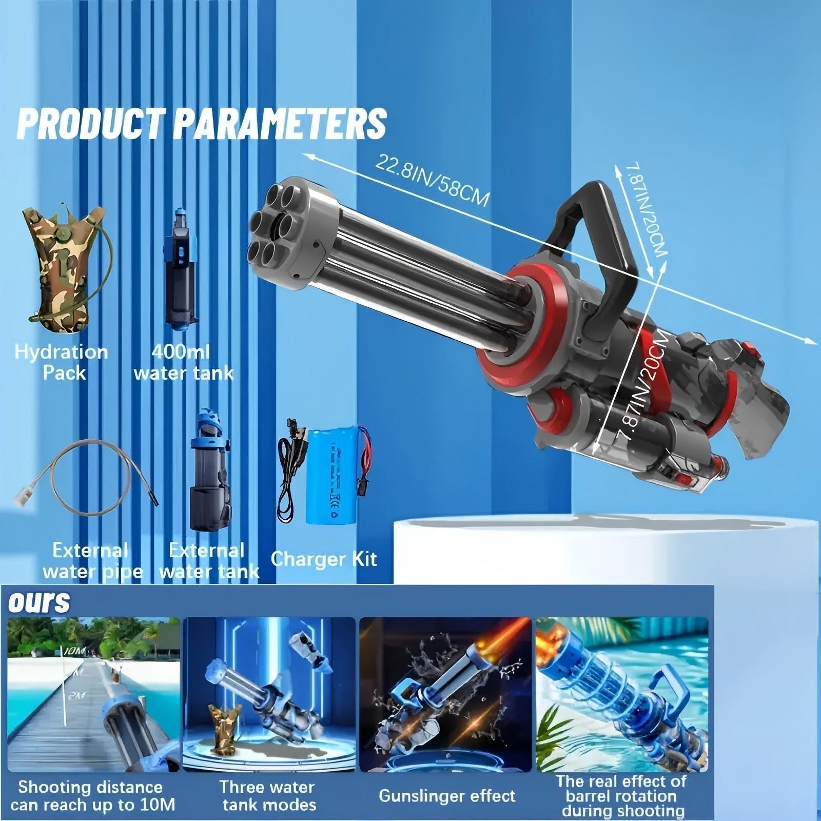 Single Tube Gatling Water Gun With Powerful Pumping And Cool Blue Appearance, Enjoying The Fun Of Summer Coolness TryTrendly
