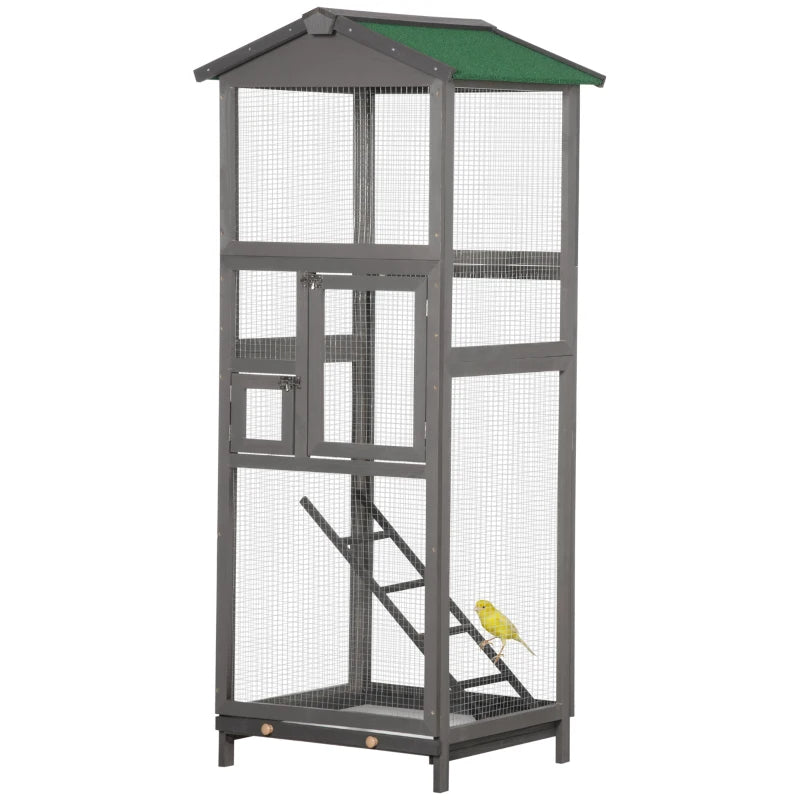 Wooden Bird Cage Outdoor Aviary House For Parrot, Parakeet, With Pull Out Tray And 2 Doors, Grey TryTrendly