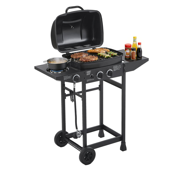 2 Burner BBQ Propane Gas Grill With Side Burner 24000 BTU Output Stainless Steel Barbecue Grill With Enameled Grates And Side Tables For Outdoor Cooking Kitchen And Patio Backyard cjdropshipping