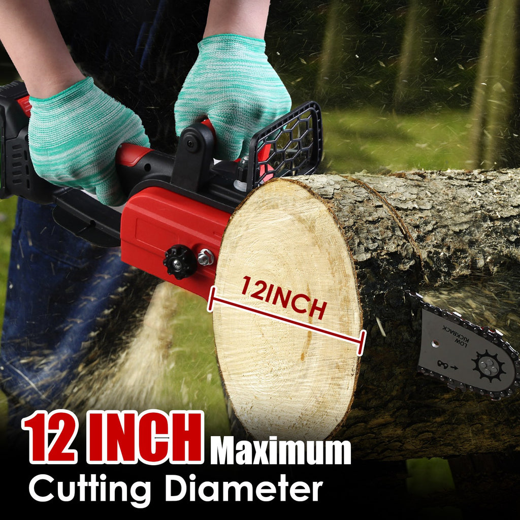 1Pc 12Inch Electric Cordless Chainsaw With 2Pcs 21V 3000mAh Battery And Charger Brushless Battery Operated Handheld Chainsaw With Auto Oiler Safety Switch For Tree Trimming Wood Cutting TryTrendly