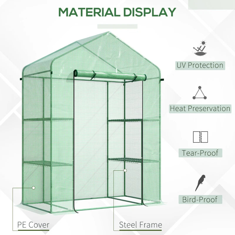 Walk-in Greenhouse, Garden Hot House With 3 Tier Shleves, Roll-Up Door And PE Cover, Green TryTrendly