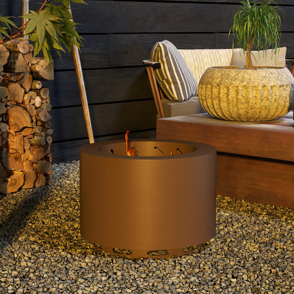 Smokeless Fire Pit, Portable Camping Bonfire Stove with Poker for Backyard Patio Picnic, Steel, Bronze cjdropshipping