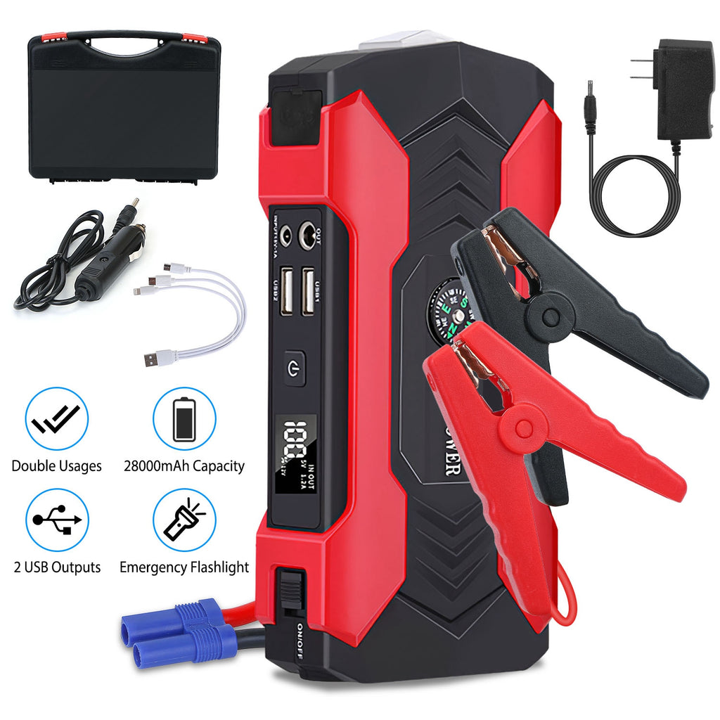 Car Jump Starter Booster 800A Peak 28000mAh 12V Battery Charger Up To 6.0L Gas Or 3.0L Diesel Engine With LCD Screen 4 Modes LED Flashlight cjdropshipping