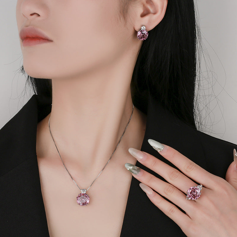 Rose Cut Dried Rose Simple Ring Earrings Necklace CJ Dropshipping