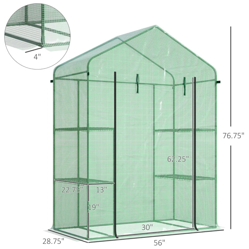 Walk-in Greenhouse, Garden Hot House With 3 Tier Shleves, Roll-Up Door And PE Cover, Green TryTrendly