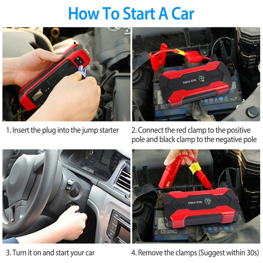 Car Jump Starter Booster 800A Peak 28000mAh 12V Battery Charger Up To 6.0L Gas Or 3.0L Diesel Engine With LCD Screen 4 Modes LED Flashlight cjdropshipping