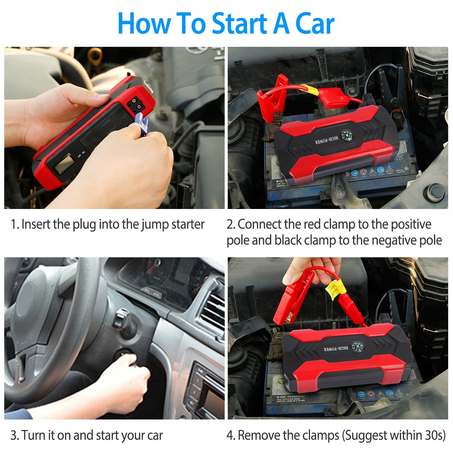 Car Jump Starter Booster 800A Peak 28000mAh 12V Battery Charger Up To 6.0L Gas Or 3.0L Diesel Engine With LCD Screen 4 Modes LED Flashlight cjdropshipping